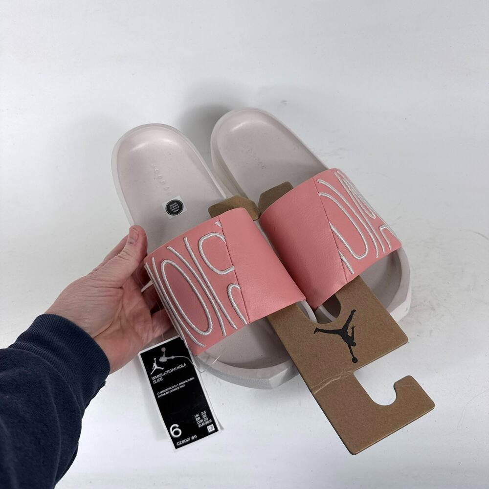 Nike Jordan Nola Slides Women's 6 Pink Embroidered Leather Slip-On Sandals
